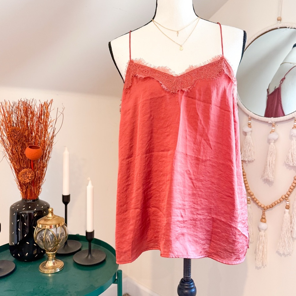 Nine West Dusty Rusty Rose Pink Lace Trim Racerback Camisole